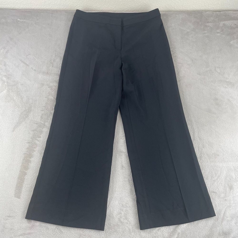 St John Caviar Women Pants 14 Black Wide Leg Stretch Designer Trousers $795